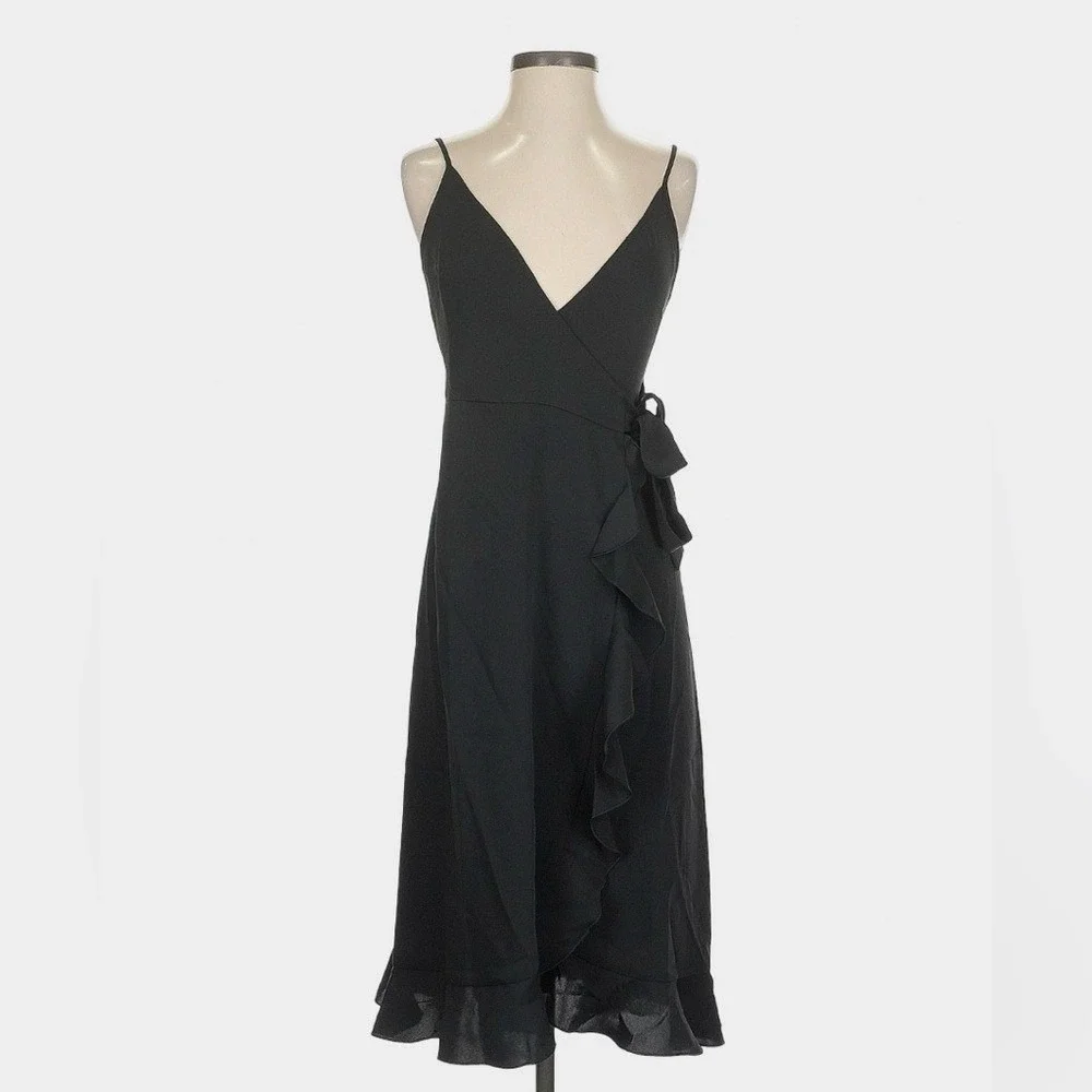 Wilfred Black Soleia Satin Ruffle Wrap Dress XS NWT Cocktail‎ Party